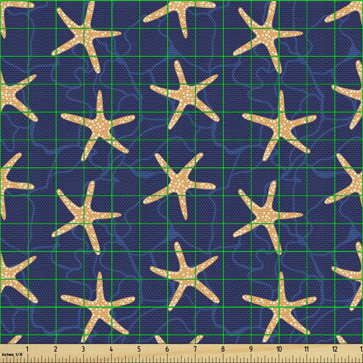 Ambesonne Starfish Fabric by The Yard, Underwater Creatures in Deep Sea Ocean Waves Adventure Marine Nautical Theme, Decorative Fabric for Upholstery and Home Accents, 3 Yards, Navy Blue