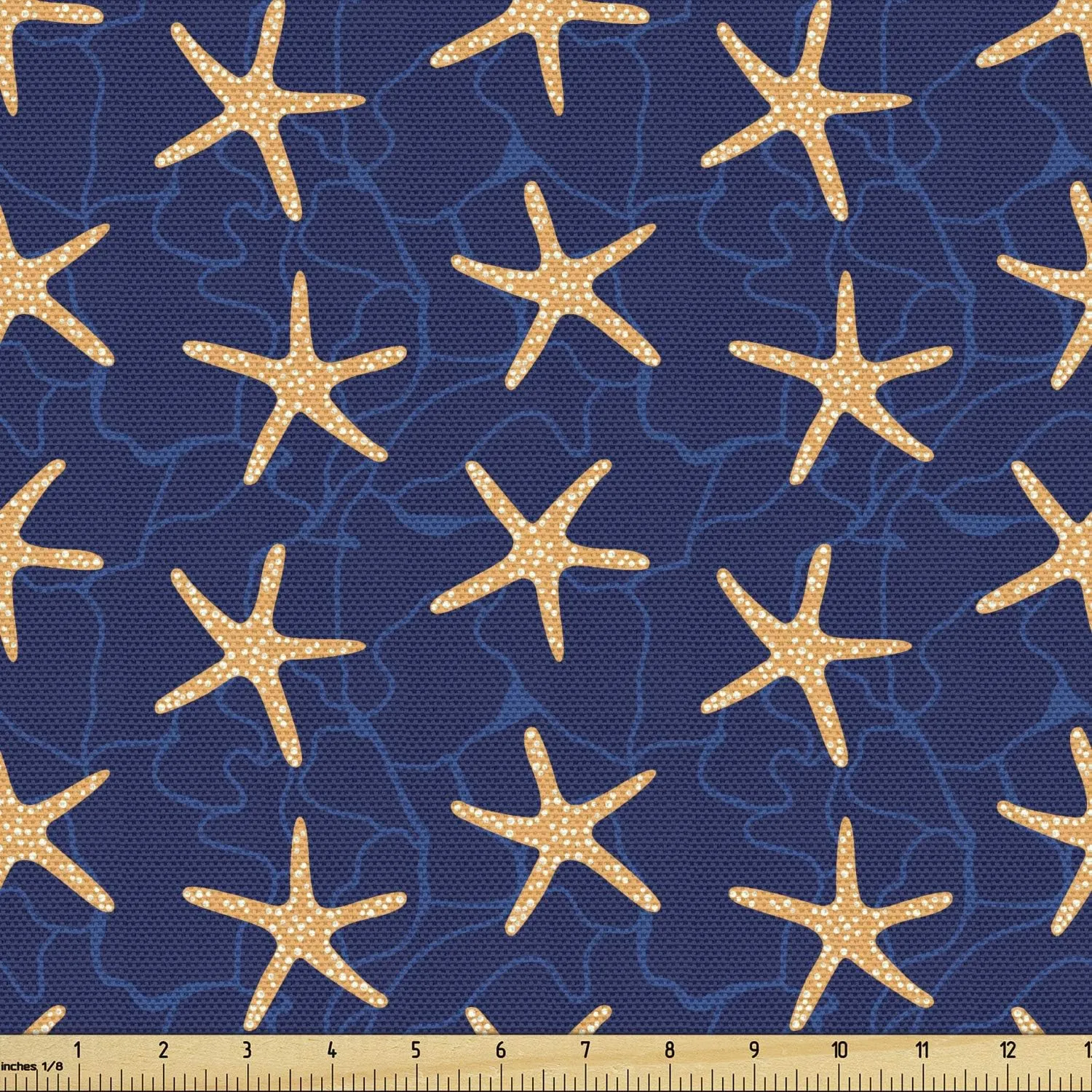 Ambesonne Starfish Fabric by The Yard, Underwater Creatures in Deep Sea Ocean Waves Adventure Marine Nautical Theme, Decorative Fabric for Upholstery and Home Accents, 3 Yards, Navy Blue