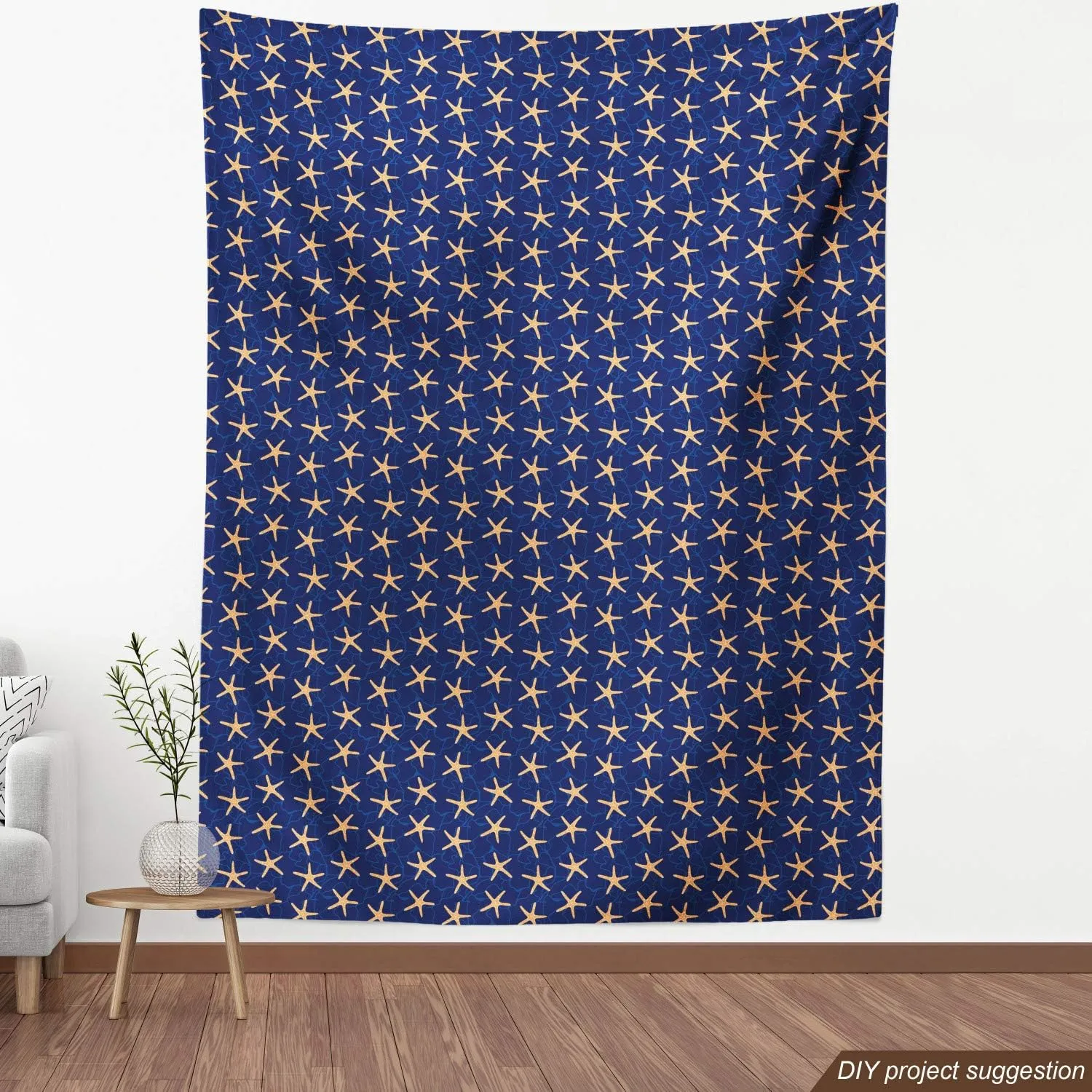 Ambesonne Starfish Fabric by The Yard, Underwater Creatures in Deep Sea Ocean Waves Adventure Marine Nautical Theme, Decorative Fabric for Upholstery and Home Accents, 3 Yards, Navy Blue