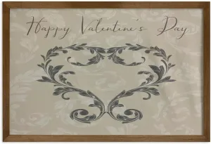 Ambesonne Taupe Framed Wall Art, Happy Valentine's Day Hand Writing Laurel Leaves Forming a Heart Victorian, Fabric Decor with Teak Tone Wood Frame Home & Dorm Decor, 35" x 23", Taupe Tan