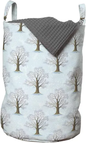Ambesonne Trees Laundry Bag, Rhythmic Romantic Oak Forest in Muted Pastel Tones Pattern, Hamper Basket with Handles Drawstring Closure for Laundromats, 13" x 19", Pale Blue Sepia