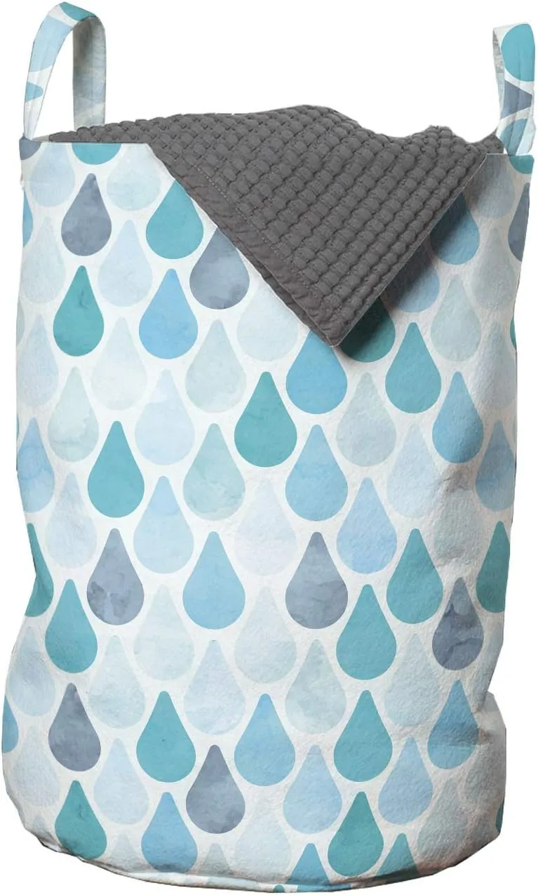 Ambesonne Watercolor Laundry Bag, Droplets Pattern in Monochrome Tears Flowing, Hamper Basket with Handles Drawstring Closure for Laundromats, 13" x 19", Blue Grey Sky Blue