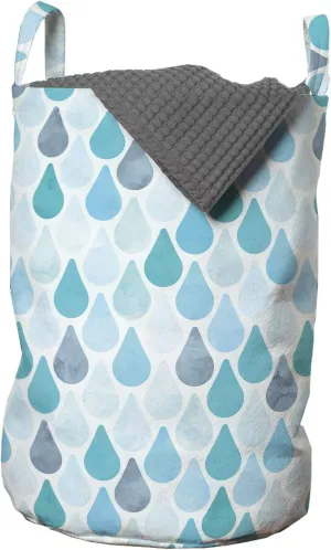 Ambesonne Watercolor Laundry Bag, Droplets Pattern in Monochrome Tears Flowing, Hamper Basket with Handles Drawstring Closure for Laundromats, 13" x 19", Blue Grey Sky Blue