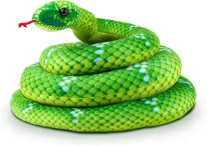 Anboor Giant Stuffed Snake, 82.7 Inch Realistic Plush Toy, Lifelike Snake for Kids' Party Prank Props (Green)