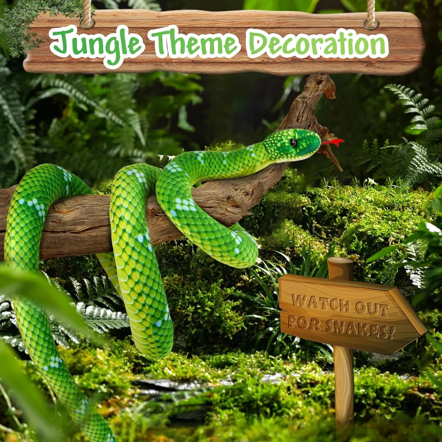 Anboor Giant Stuffed Snake, 82.7 Inch Realistic Plush Toy, Lifelike Snake for Kids' Party Prank Props (Green)