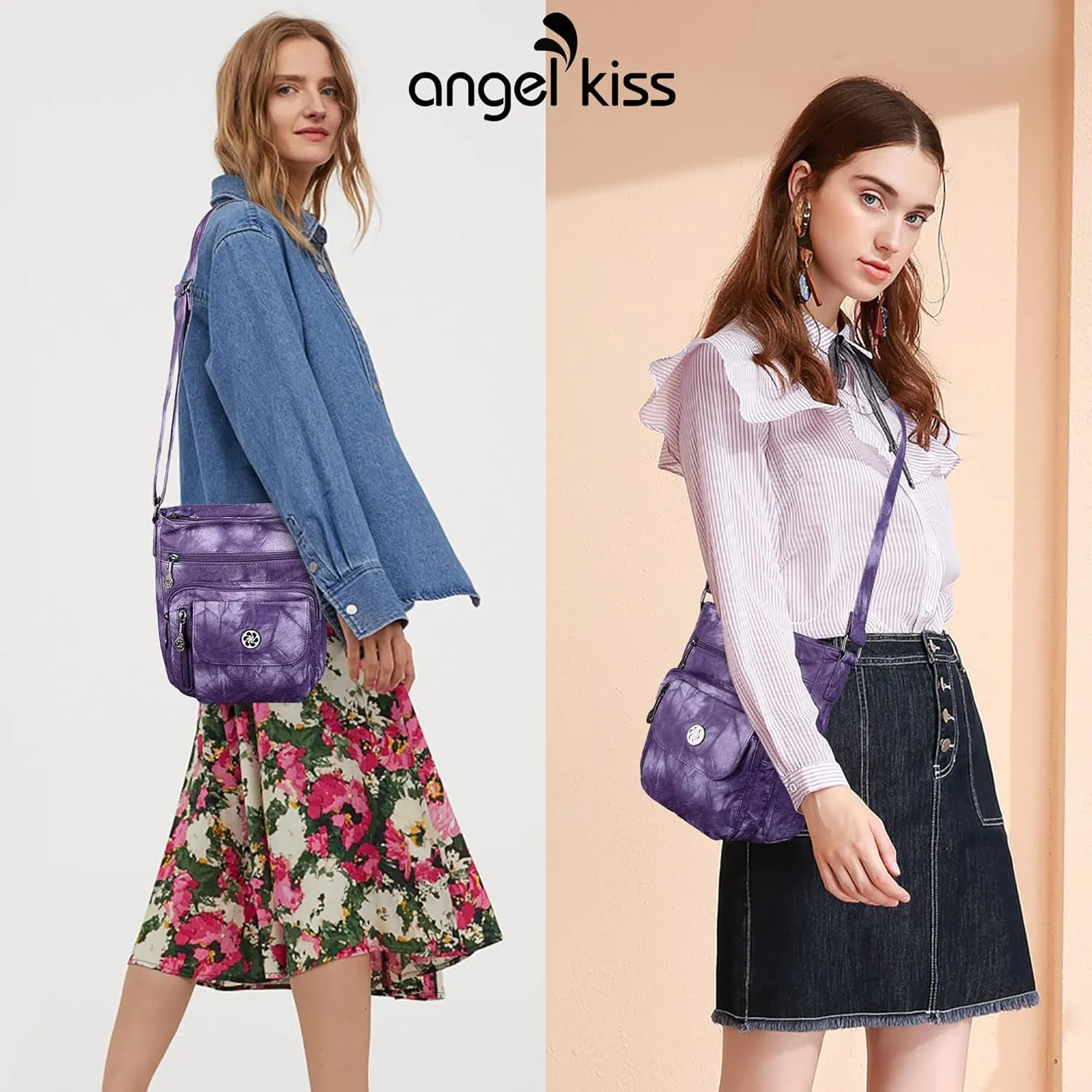 Angel Kiss Crossbody Bags Faux Vegan Leather Shoulder Bags for Women Small Handbag with Adjustable Strap