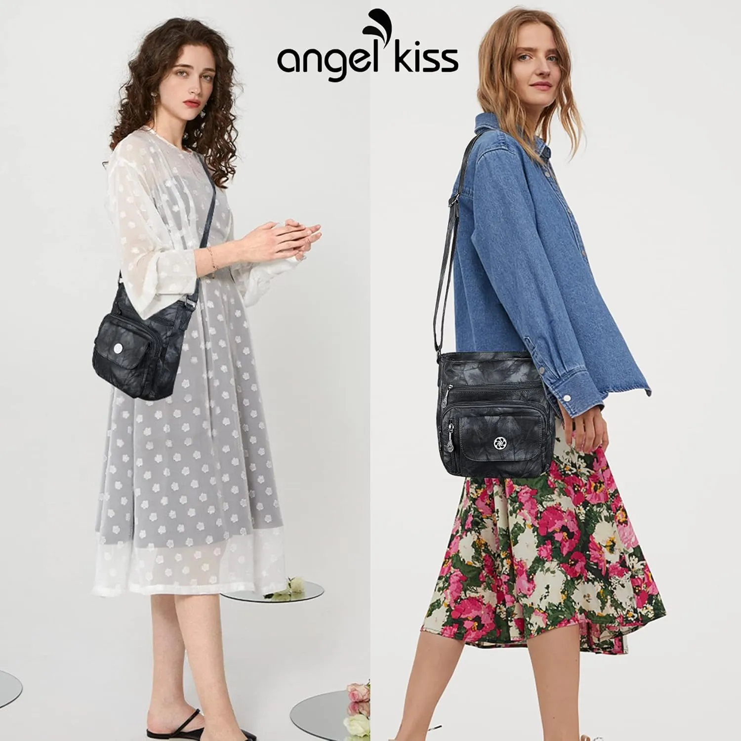 Angel Kiss Crossbody Bags Faux Vegan Leather Shoulder Bags for Women Small Handbag with Adjustable Strap