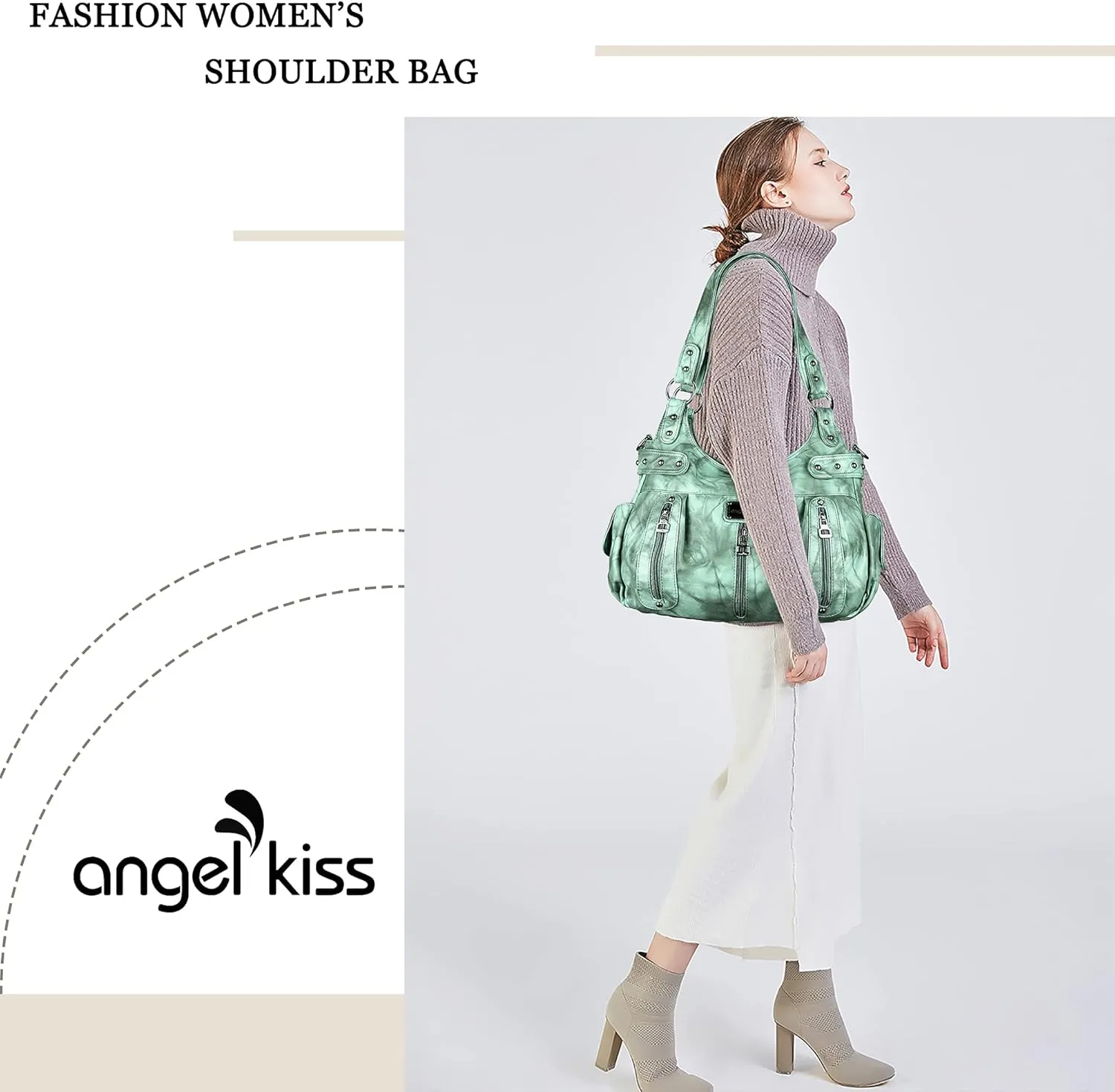Angelkiss Large Purses and Handbags for Women Washed Faux Leather Crossbody Hobo Satchel Shoulder Handbag Tote Purse