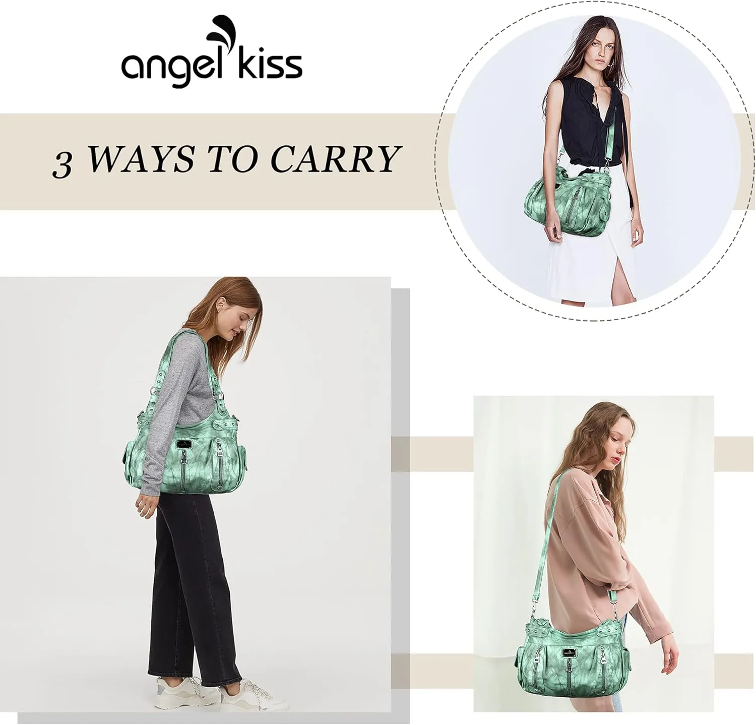 Angelkiss Large Purses and Handbags for Women Washed Faux Leather Crossbody Hobo Satchel Shoulder Handbag Tote Purse