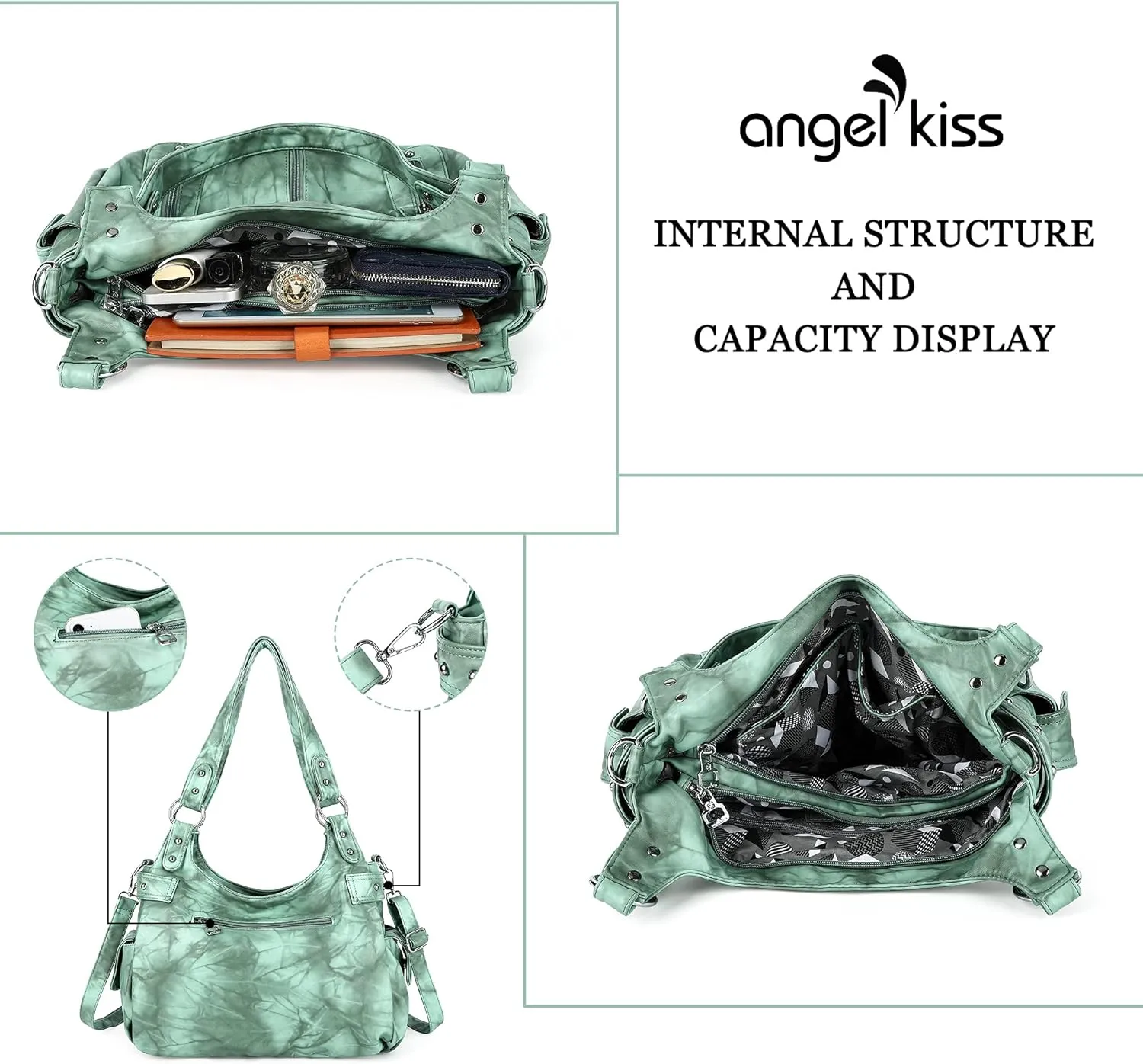 Angelkiss Large Purses and Handbags for Women Washed Faux Leather Crossbody Hobo Satchel Shoulder Handbag Tote Purse