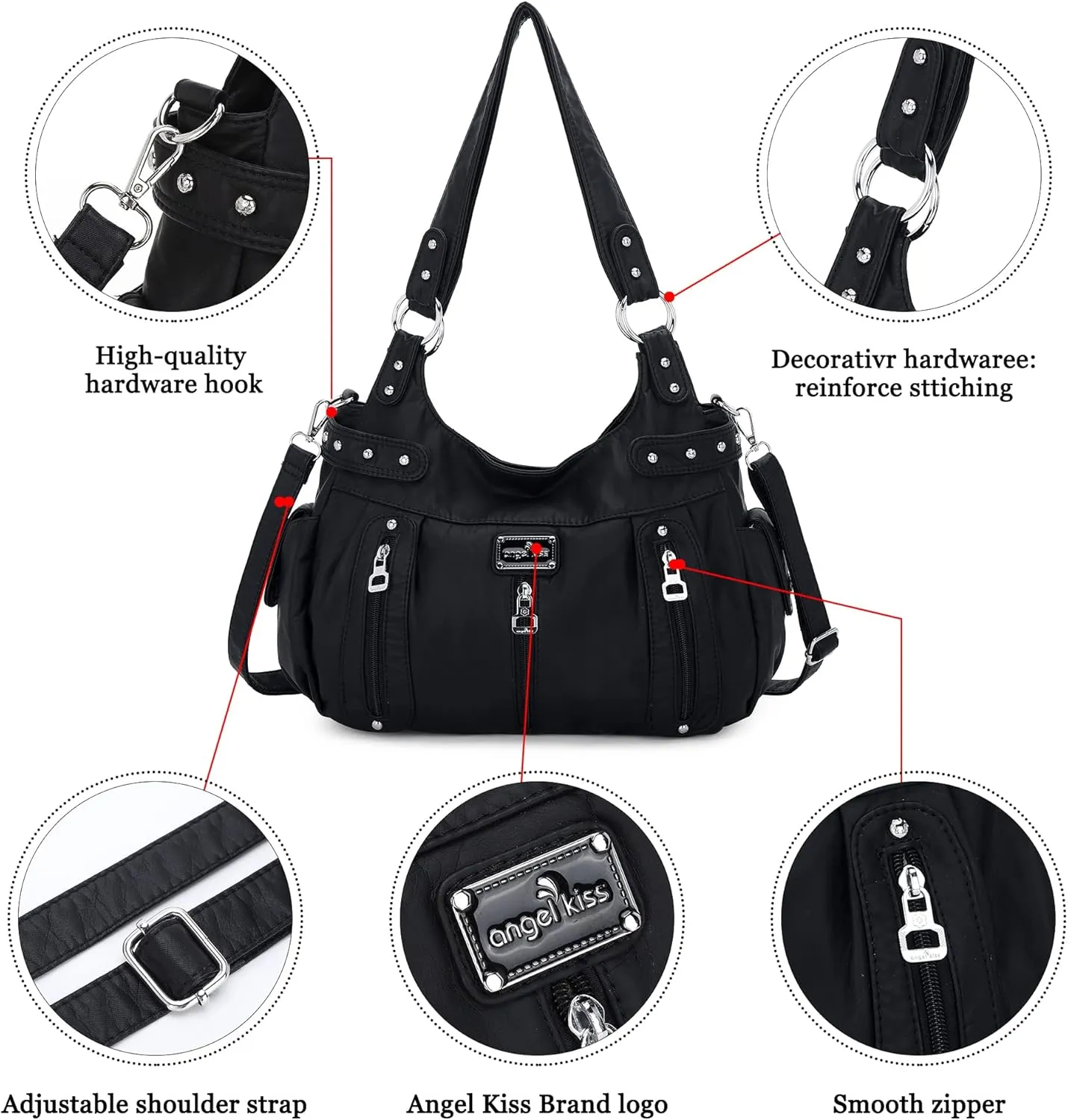 Angelkiss Large Purses and Handbags for Women Washed Faux Leather Crossbody Hobo Satchel Shoulder Handbag Tote Purse