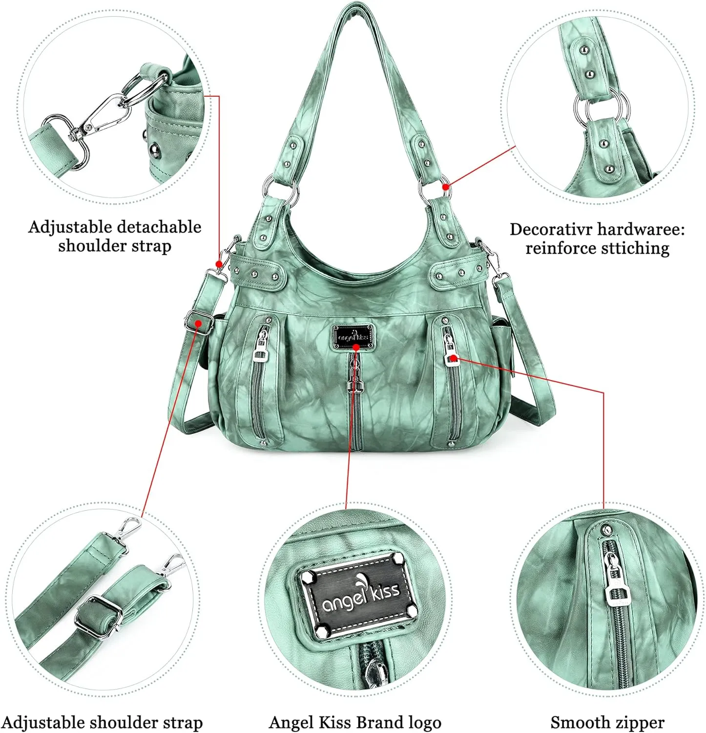 Angelkiss Large Purses and Handbags for Women Washed Faux Leather Crossbody Hobo Satchel Shoulder Handbag Tote Purse