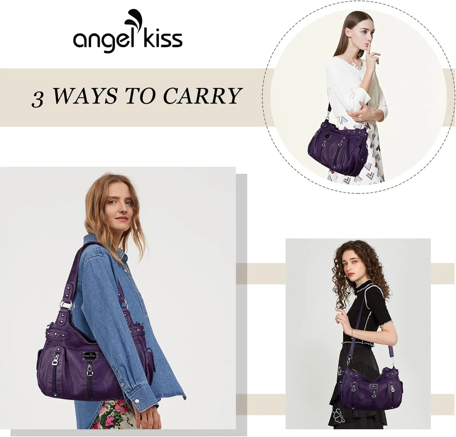 Angelkiss Large Purses and Handbags for Women Washed Faux Leather Crossbody Hobo Satchel Shoulder Handbag Tote Purse
