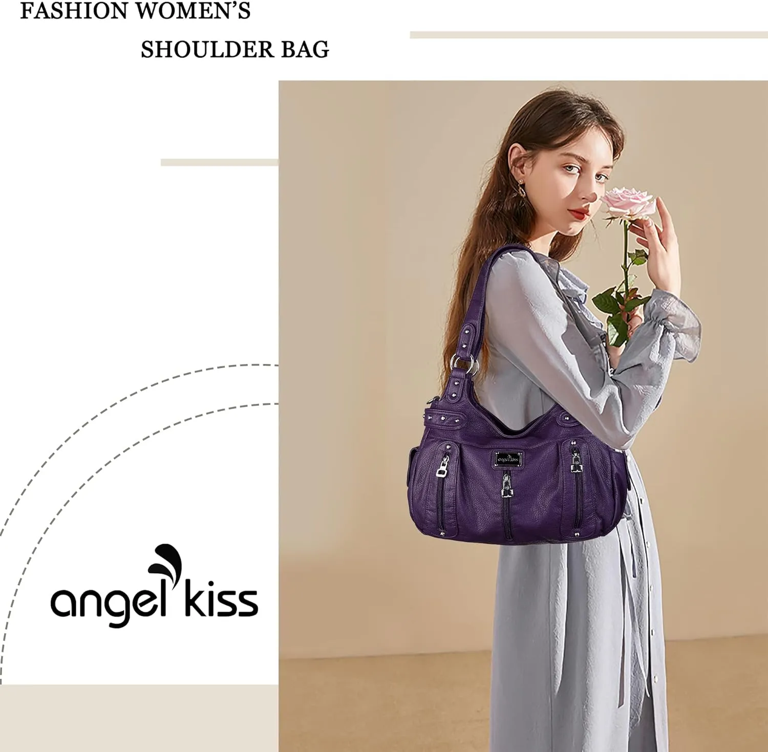 Angelkiss Large Purses and Handbags for Women Washed Faux Leather Crossbody Hobo Satchel Shoulder Handbag Tote Purse