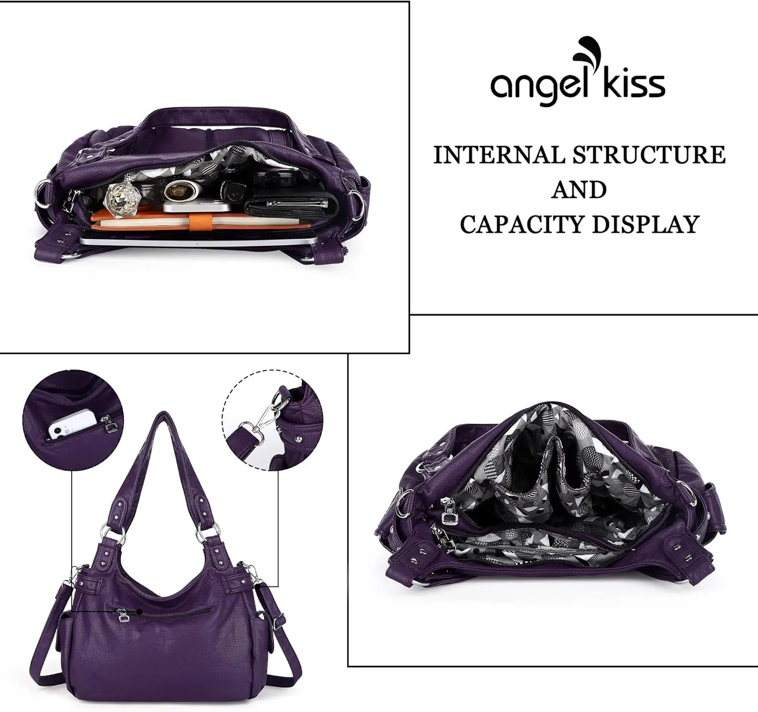 Angelkiss Large Purses and Handbags for Women Washed Faux Leather Crossbody Hobo Satchel Shoulder Handbag Tote Purse