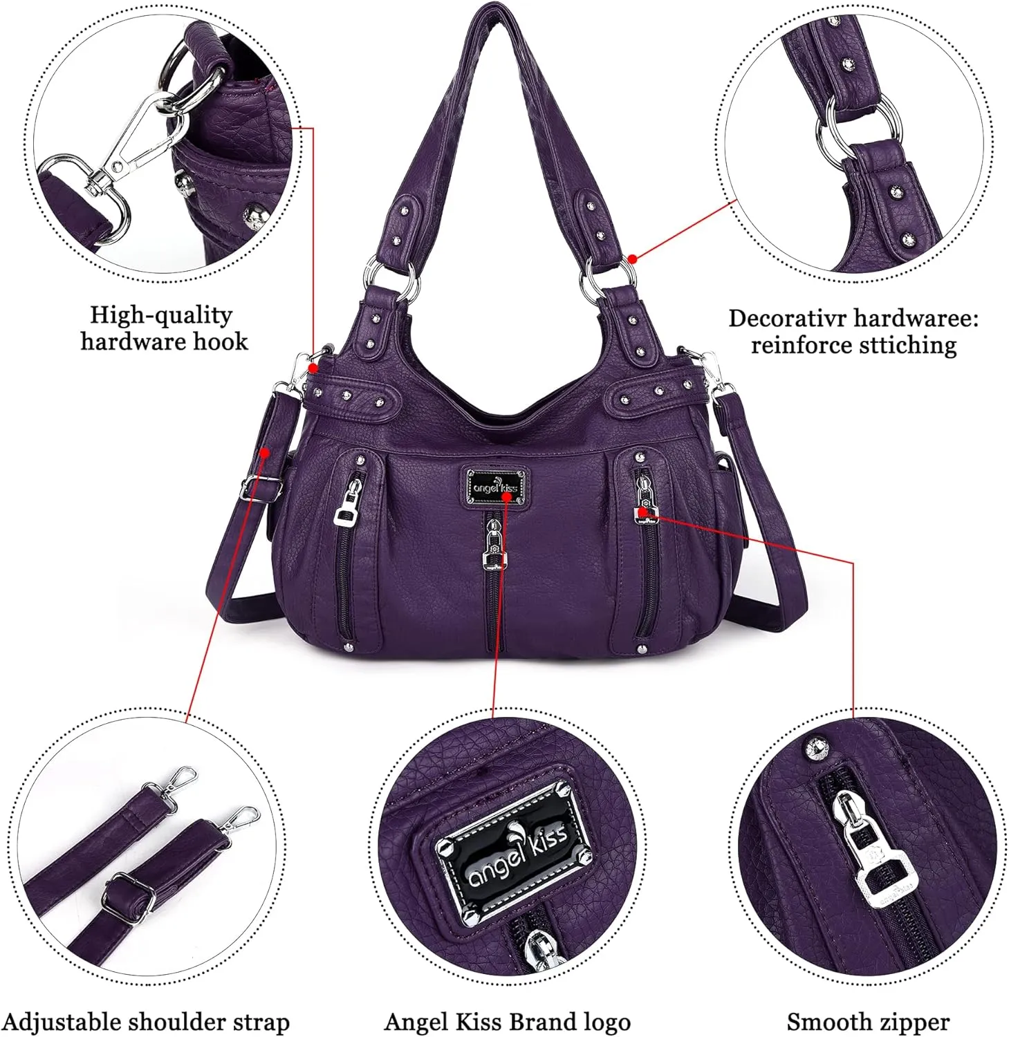 Angelkiss Large Purses and Handbags for Women Washed Faux Leather Crossbody Hobo Satchel Shoulder Handbag Tote Purse