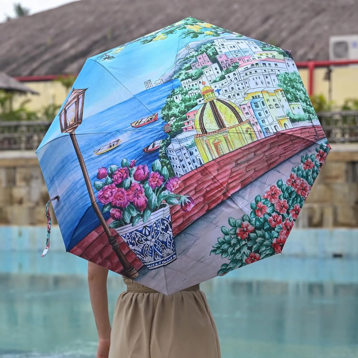Anuschka Umbrella AUTO Open/Close - UPF 50  - 38” Waterproof Windproof Canopy - Fits in Handbag - Windproof Flexible Fiberglass