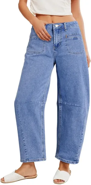 Astylish Womens Baggy Boyfriend Jeans Wide Leg High Waisted Barrel Vintage Trendy Denim Ankle Pants