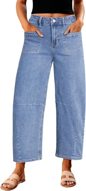 Astylish Womens Baggy Boyfriend Jeans Wide Leg High Waisted Barrel Vintage Trendy Denim Ankle Pants