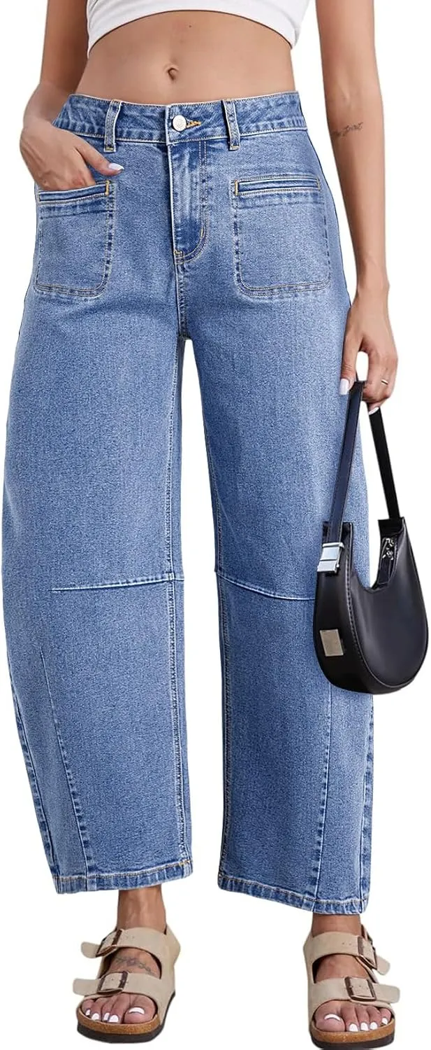 Astylish Womens Baggy Boyfriend Jeans Wide Leg High Waisted Barrel Vintage Trendy Denim Ankle Pants