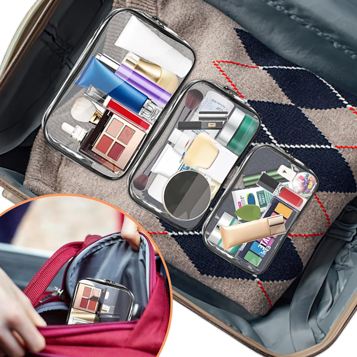 AURUZA 4 Pack Clear Toiletry Bag, Portable Travel Makeup Pouch with Zipper, TSA Approved Organizer, PVC Cosmetic for Airport Airline Compliant