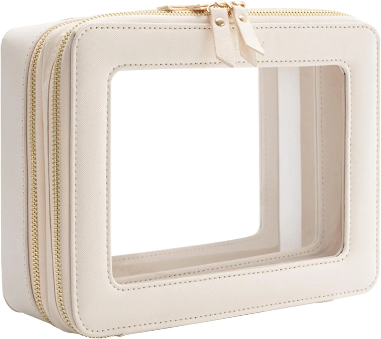 Aveniee Clear Makeup Bags, Double Layer Cosmetic Bags with a Separate Brush Compartment, Travel Toiletry Bag Train Case for Women, Travel Accessories Organizer for Purse(2 Layers Large, White)