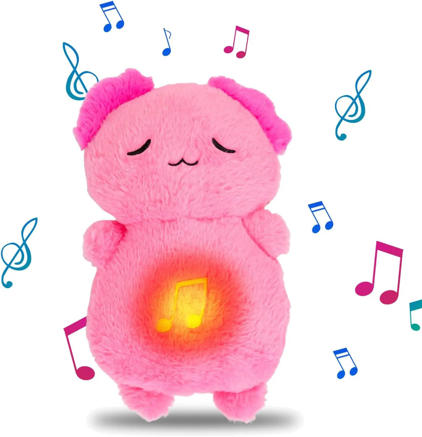 Axolotl Plush - Breathing Stuffed Animal with Realistic Breathing, Soothing Music & Lights - Pink Gift