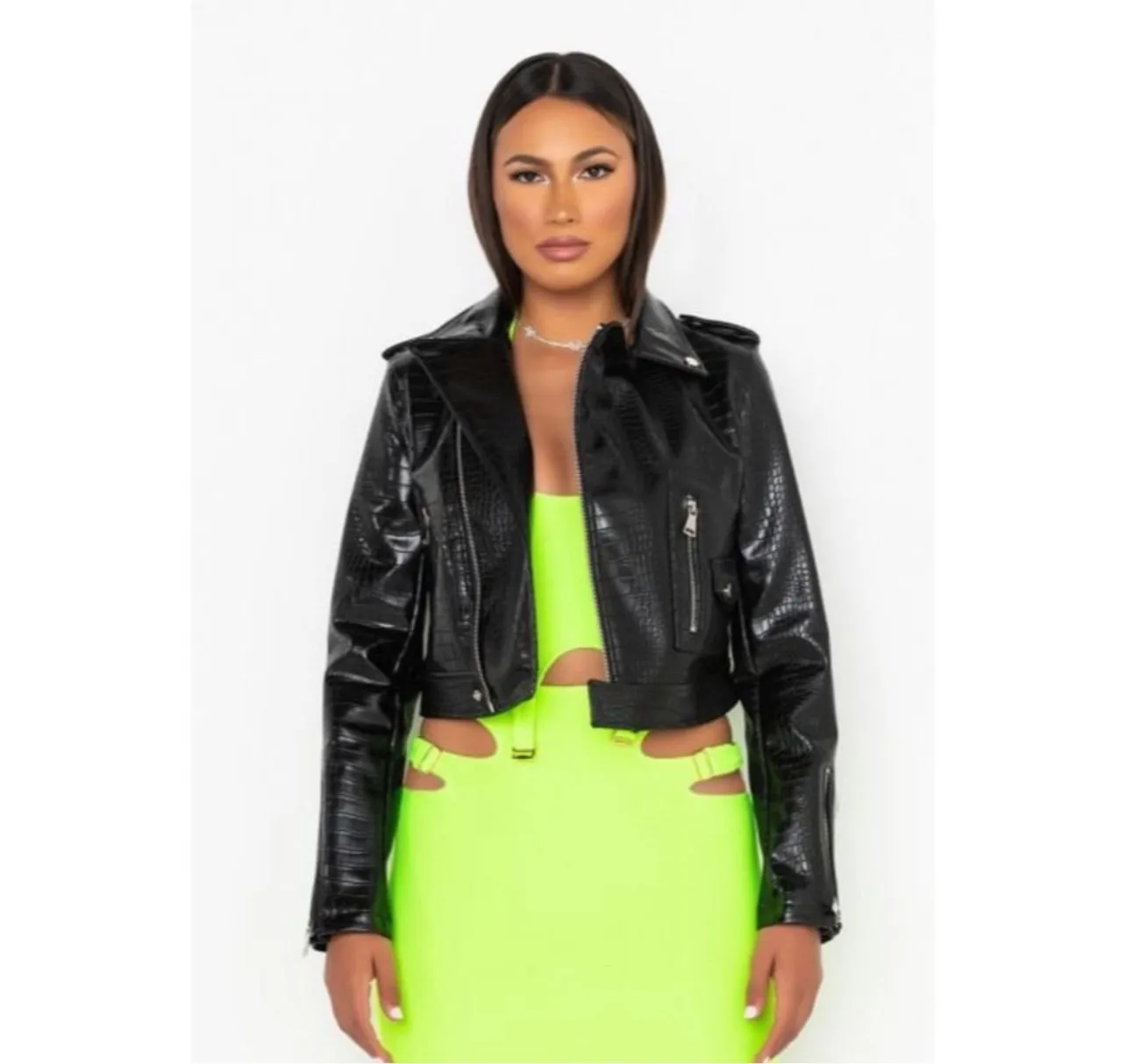Azalea Wang Aussie Croc Faux Leather Jacket