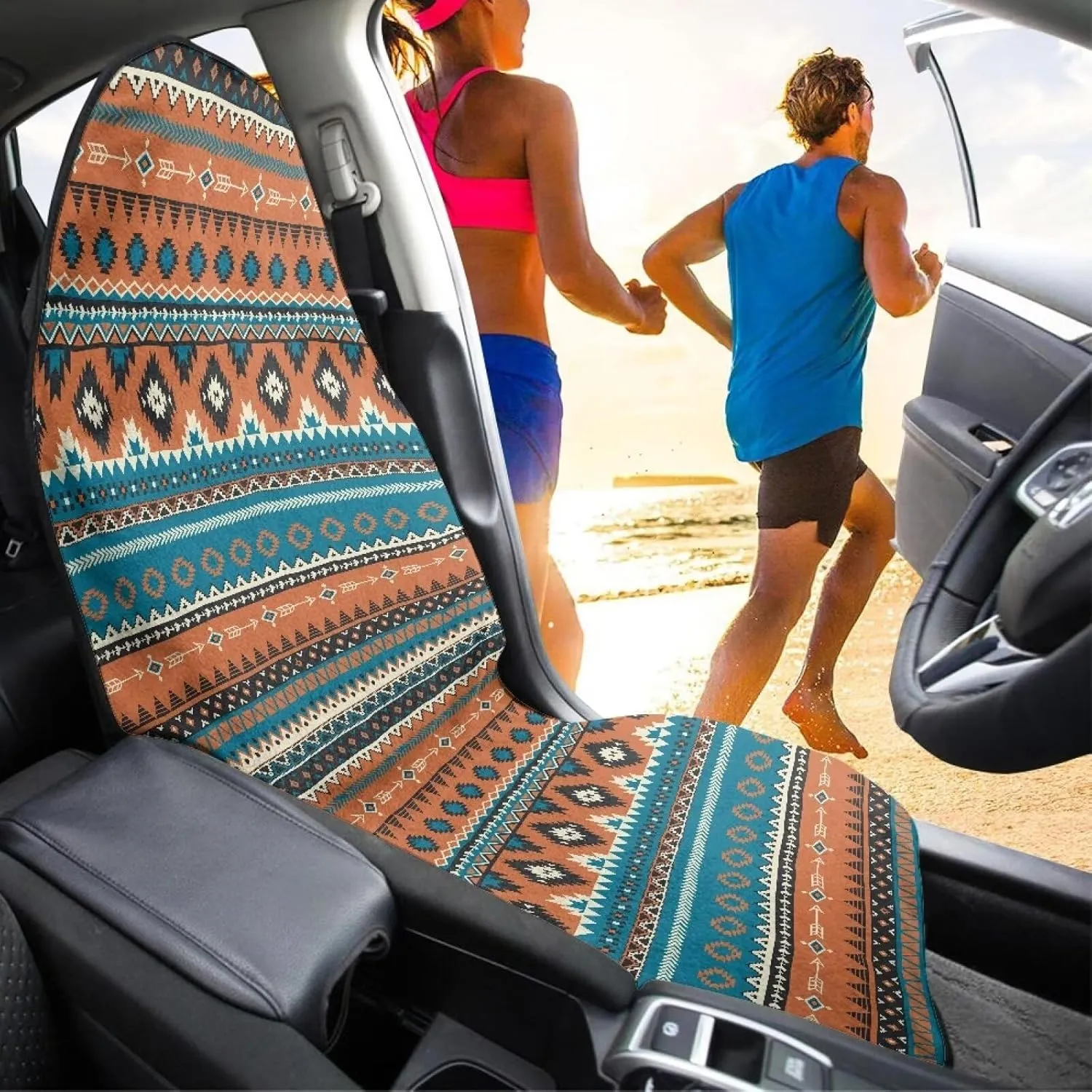 Aztec Print Car Seat Cover for Women Men, Non Slip Towel Car Seat Covers Waterproof, Comfortable Breathable Car Front Seat Protector for Swimming Running Sports Hiking, Easy to Install