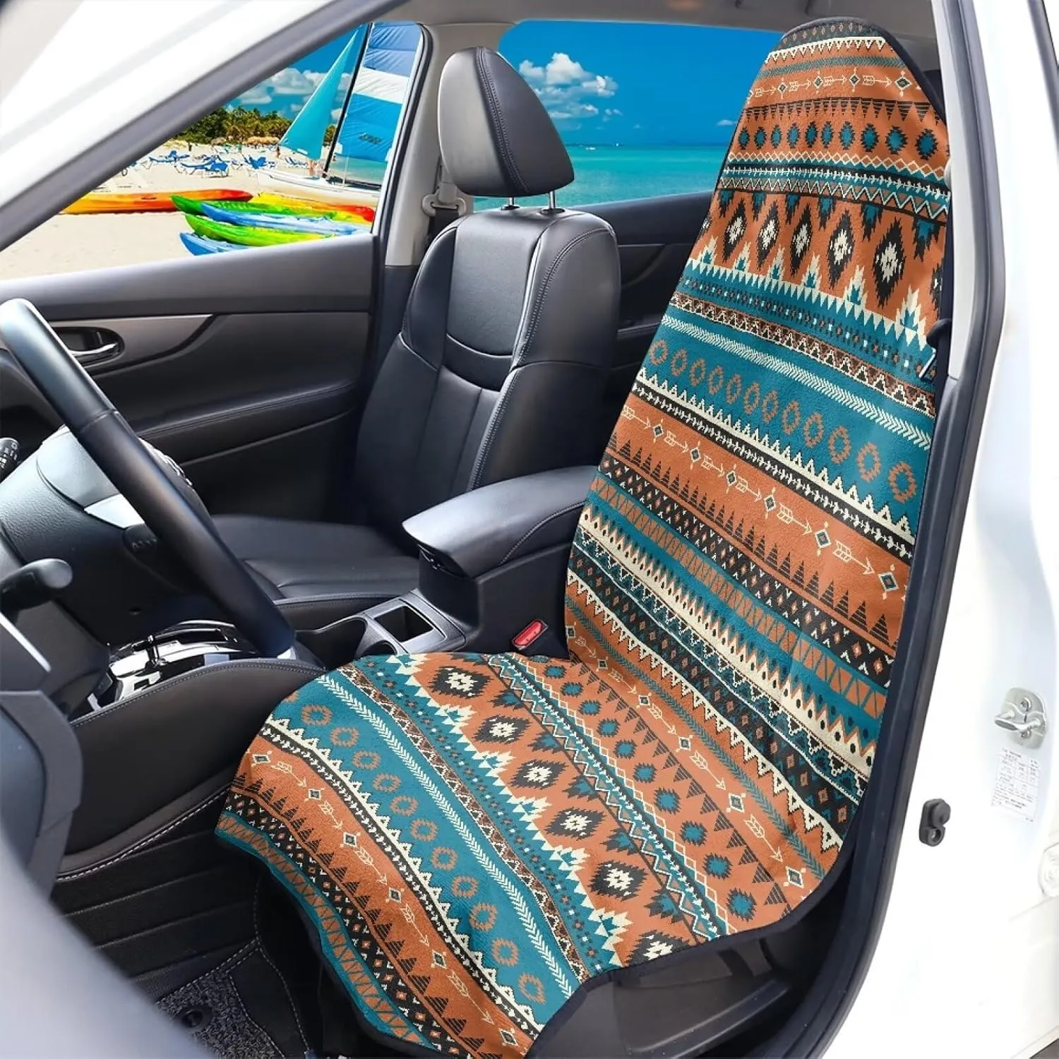 Aztec Print Car Seat Cover for Women Men, Non Slip Towel Car Seat Covers Waterproof, Comfortable Breathable Car Front Seat Protector for Swimming Running Sports Hiking, Easy to Install