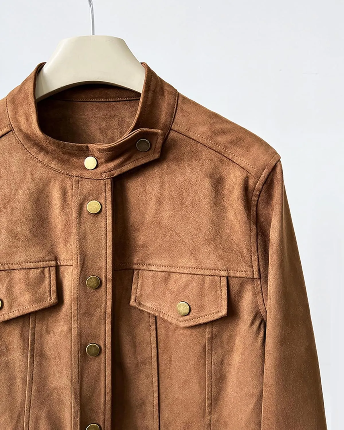 Babalet Women Suede Short Jacket Fall Winter Faux Suede Leather Crop Jacket Coats Button Long Sleeve Cropped Shackets