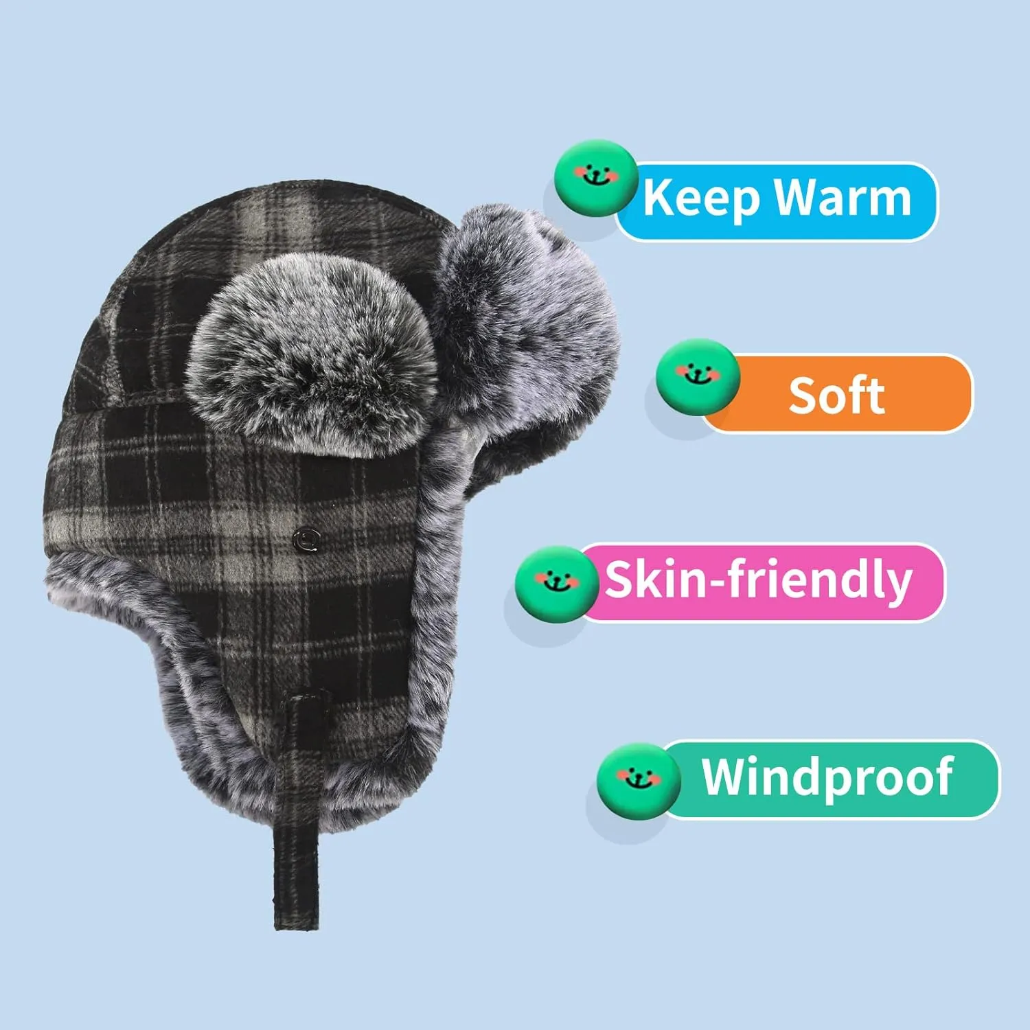 Baby Toddler Trapper Hat Kids Adjustable Ushanka Waterproof Winter Aviator Hat for Boys 1T-8T
