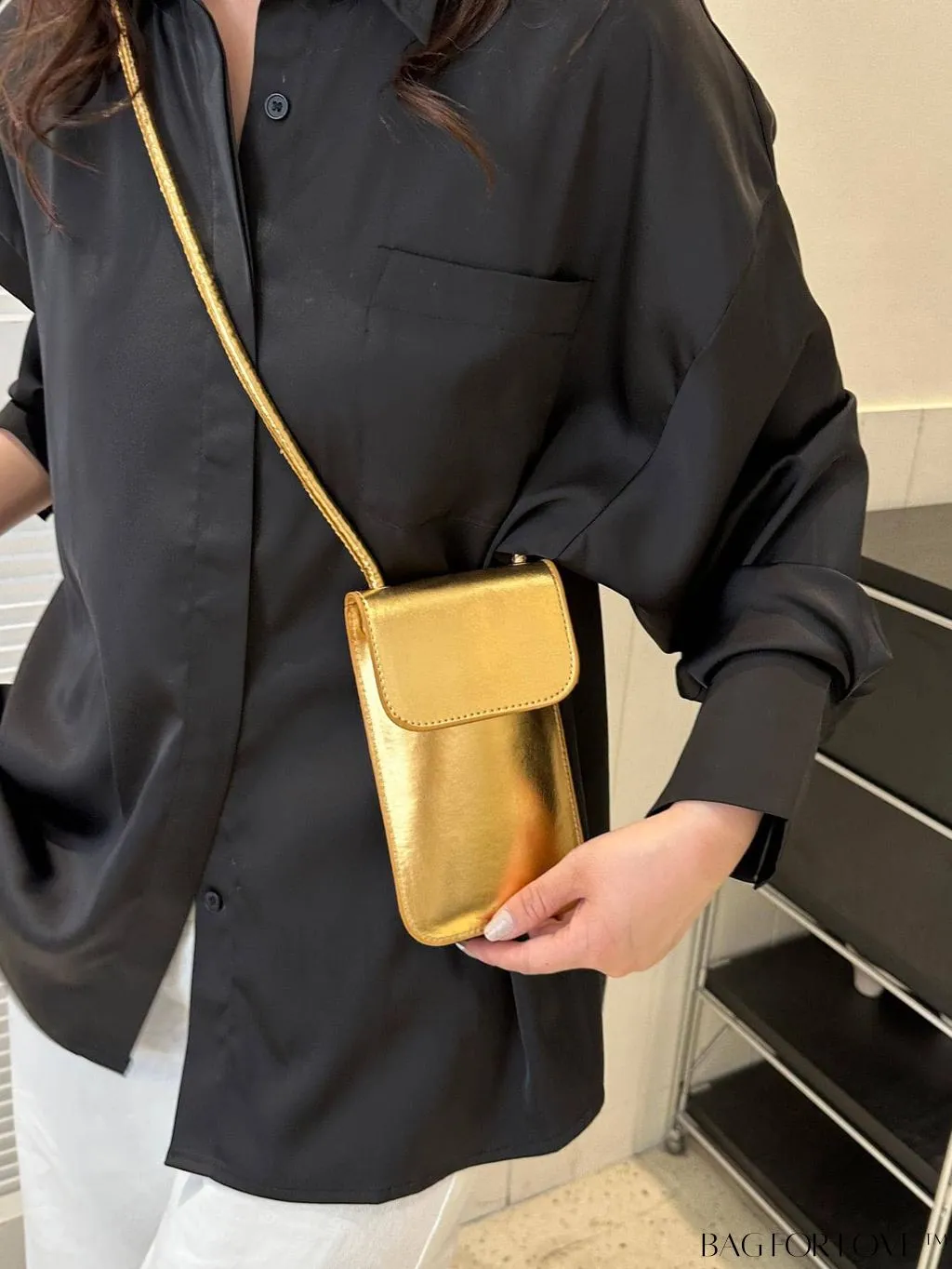 BagForLove - Metallic PU Mini Square Flap Bag: Sleek & Fashionable
