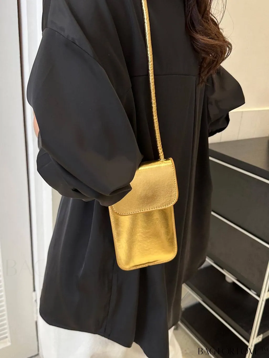BagForLove - Metallic PU Mini Square Flap Bag: Sleek & Fashionable