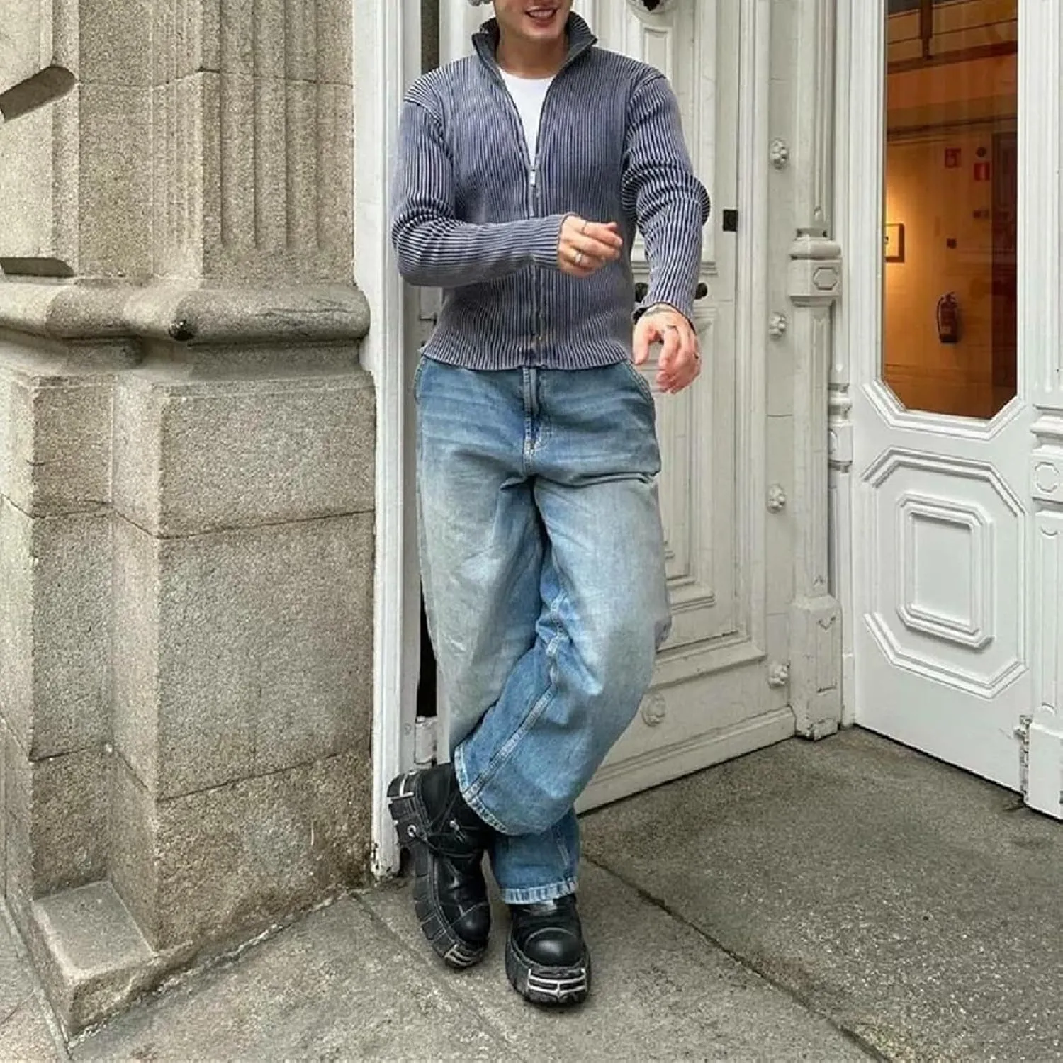 Baggy Jeans for Men Loose Fit Wide Leg Denim Pants Skateboard Hip Hop Jeans Y2K Vintage Streetwear Trousers