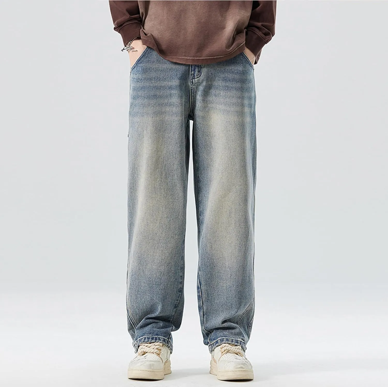 Baggy Jeans Men Elastic Waist Loose Fit Vintage 90s Denim Pants Y2k Hip Hop Straight Leg Skater Jeans Streetwear