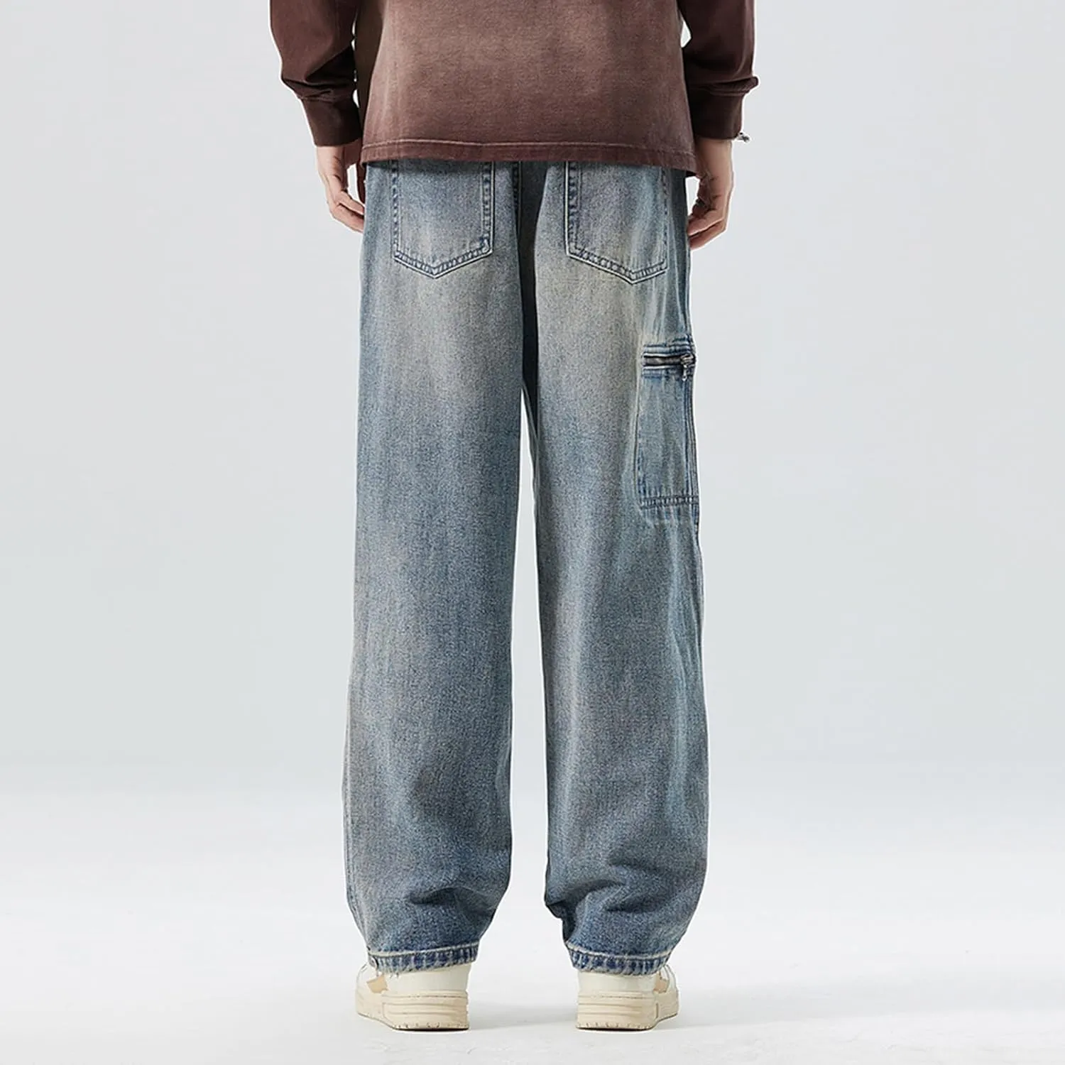 Baggy Jeans Men Elastic Waist Loose Fit Vintage 90s Denim Pants Y2k Hip Hop Straight Leg Skater Jeans Streetwear