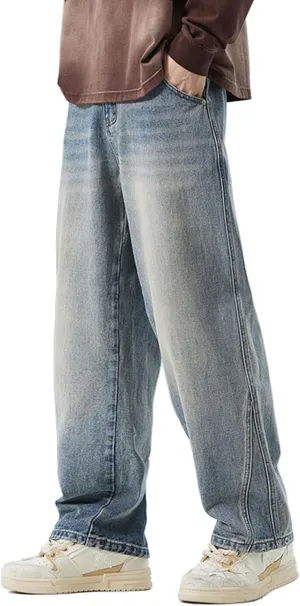 Baggy Jeans Men Elastic Waist Loose Fit Vintage 90s Denim Pants Y2k Hip Hop Straight Leg Skater Jeans Streetwear