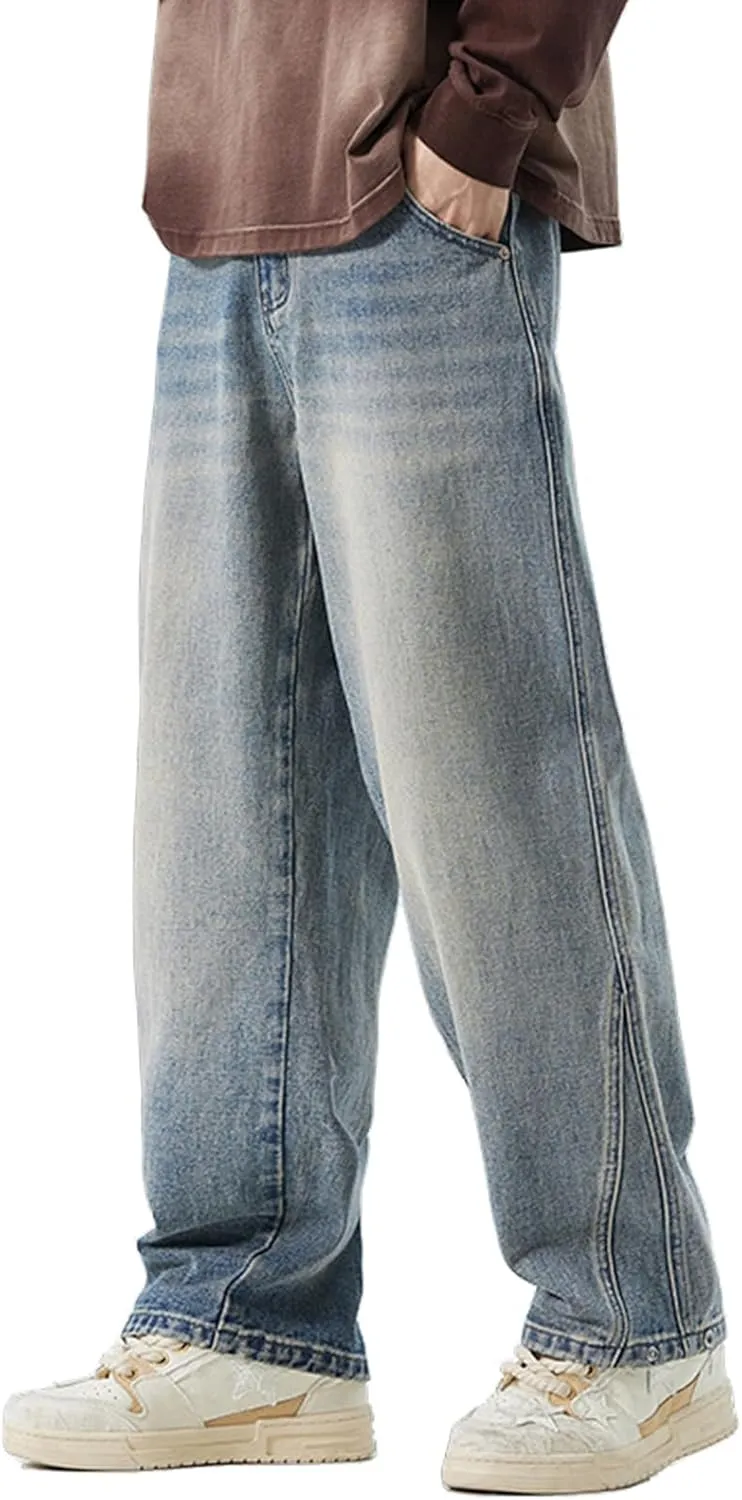 Baggy Jeans Men Elastic Waist Loose Fit Vintage 90s Denim Pants Y2k Hip Hop Straight Leg Skater Jeans Streetwear