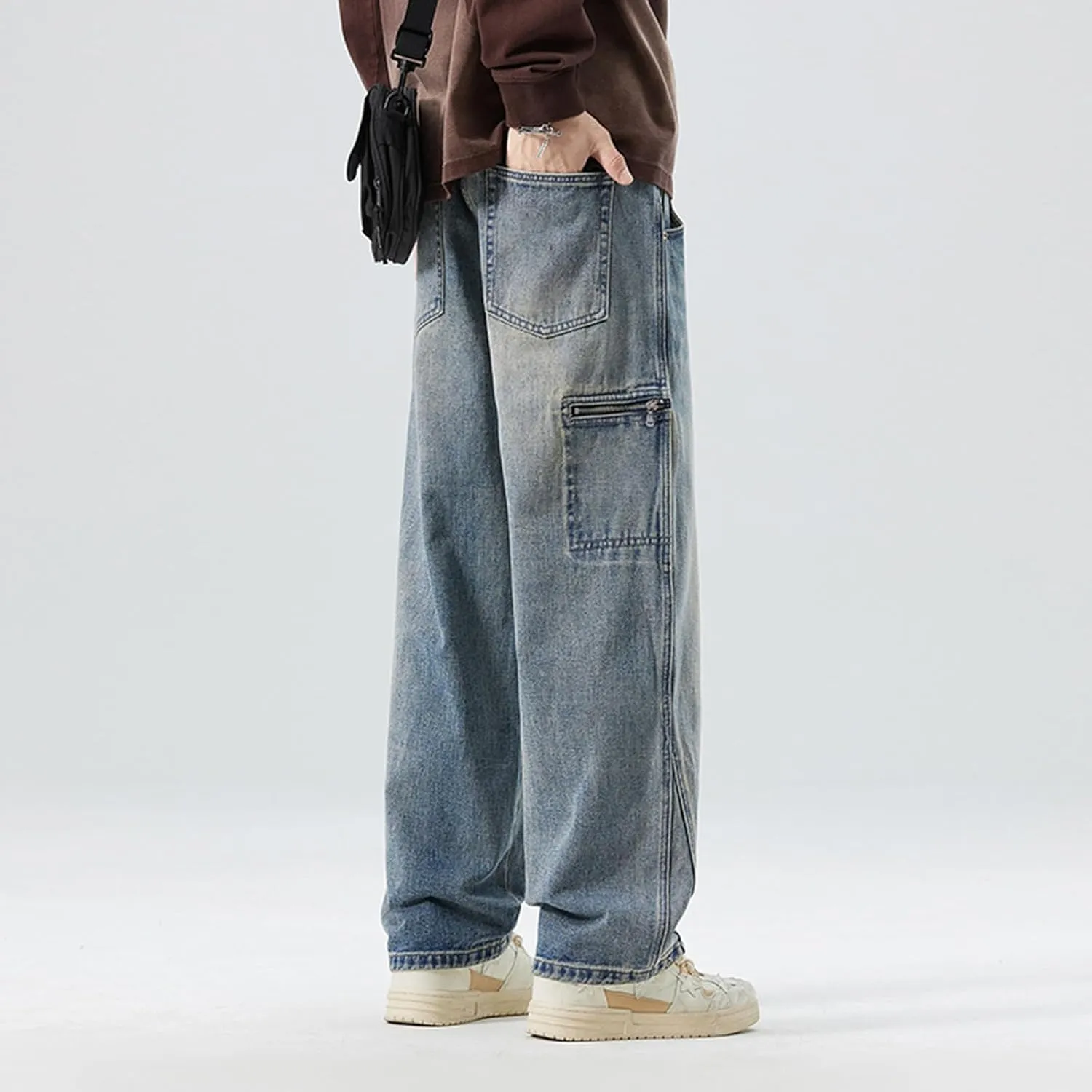 Baggy Jeans Men Elastic Waist Loose Fit Vintage 90s Denim Pants Y2k Hip Hop Straight Leg Skater Jeans Streetwear