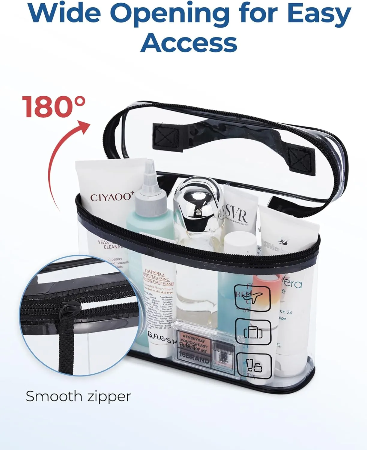 BAGSMART TSA Approved Toiletry Bag, 2 Pack Clear Makeup Cosmetic Bag Organizer, Quart Size Travel Bag for Toiletries, Carry-on Travel Accessories Essentials, Black-2pcs