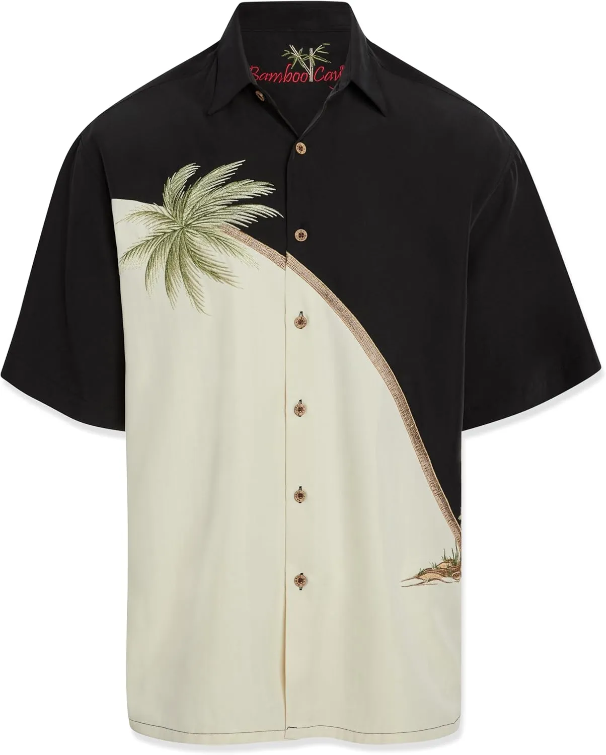 Bamboo Cay Mens Short Sleeve Hurricane Palm Casual Embroidered Woven Shirt