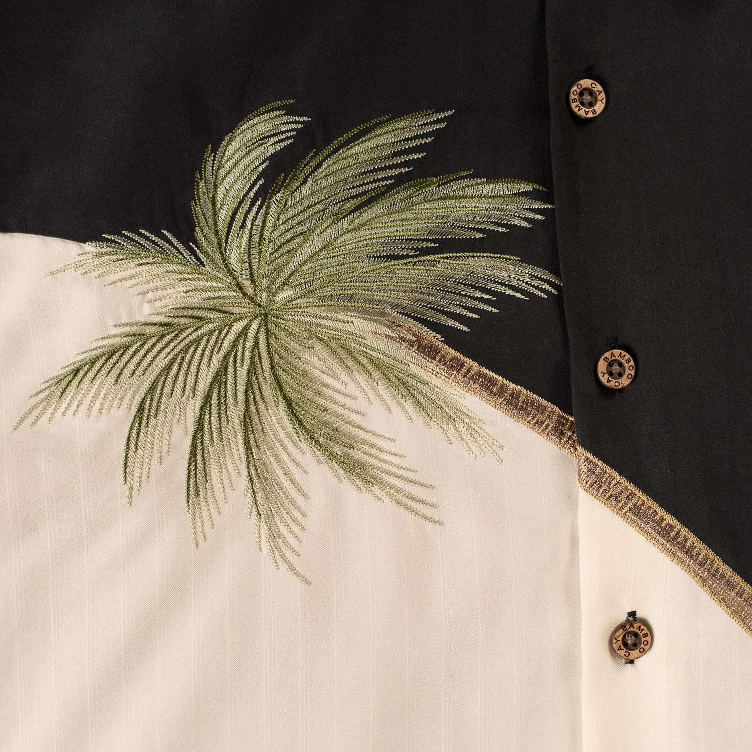 Bamboo Cay Mens Short Sleeve Hurricane Palm Casual Embroidered Woven Shirt