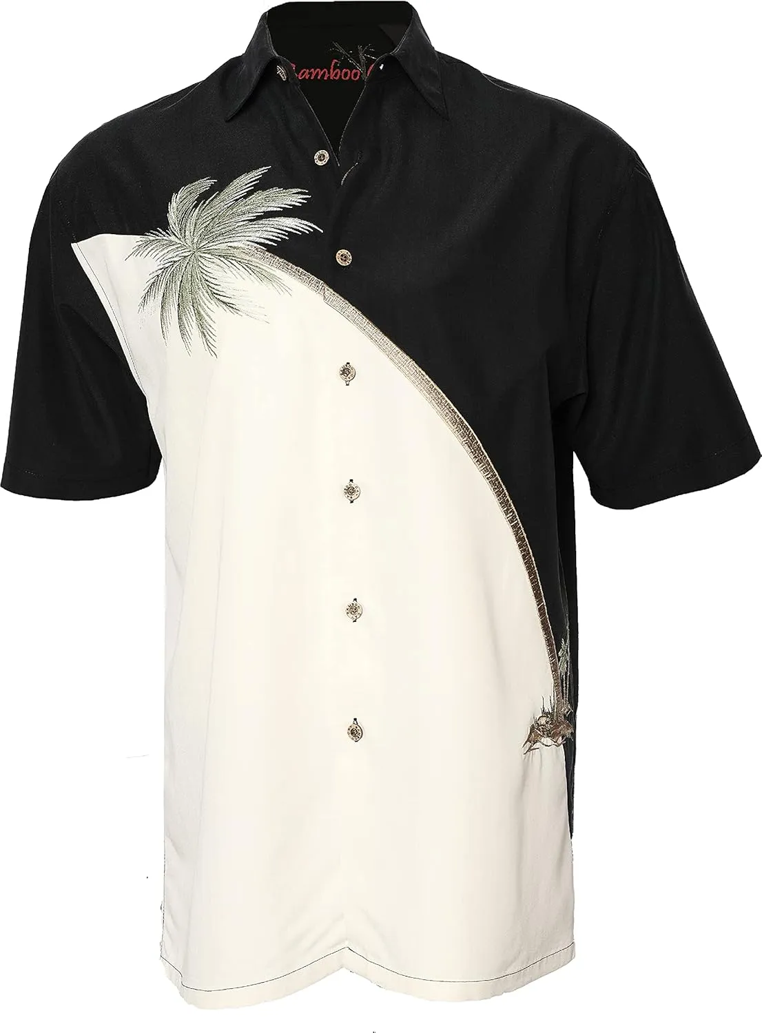 Bamboo Cay Mens Short Sleeve Hurricane Palm Casual Embroidered Woven Shirt