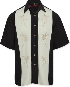 Bamboo Cay Mens Short Sleeve Pacific Paneled Palms Casual Embroidered Woven Shirt