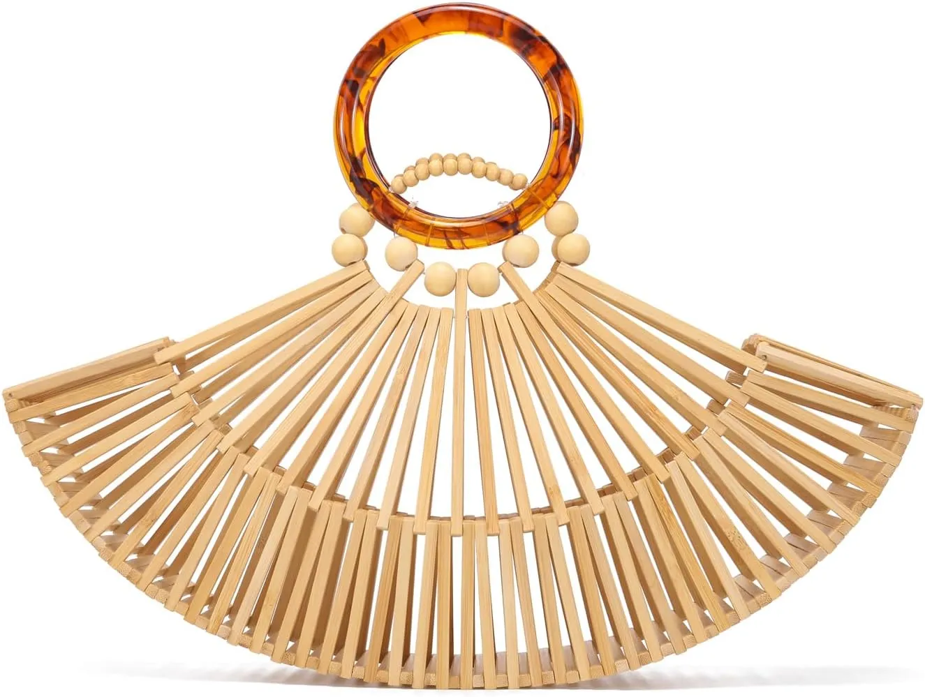 Bamboo Purses for Women Natural Bamboo Acrylic Handle Clutch Small Tote Elegant Evening Bag for Vacation Wedding Travel