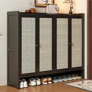 Bamboo Shoe Storage Cabinet, Freestanding Shoes Shelf Rack with Rattan Pattern Doors, Narrow Shoe Rack with Adjustable Shelves, for Entryway, Hallway, Closet, Living Room(120*107cm/47.2*42in)