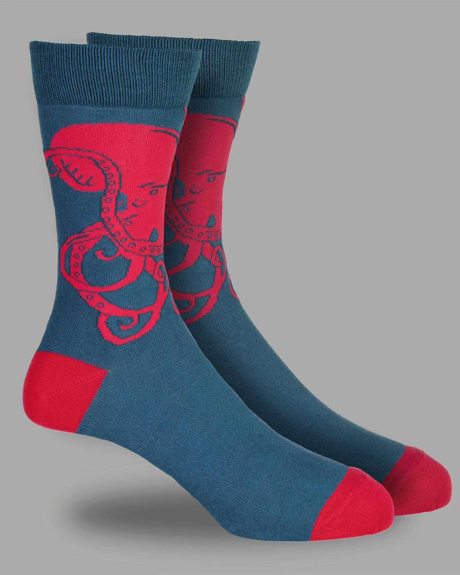 Bamboo Socks - Pink Octopus on Green