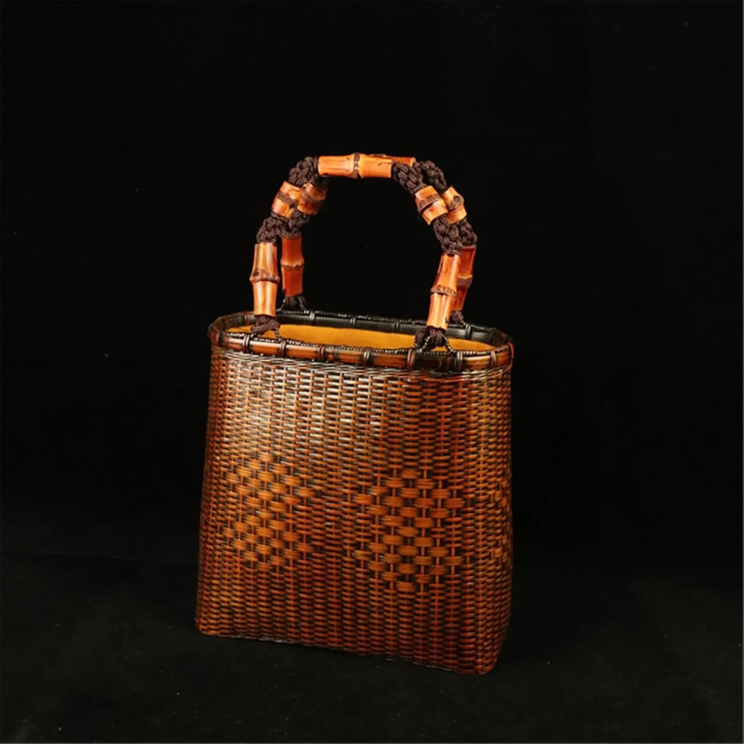 Bamboo Woven Bag Bamboo Tote Bag Women's Storage Bag Vintage Bamboo Basket Beach Vacation Bag