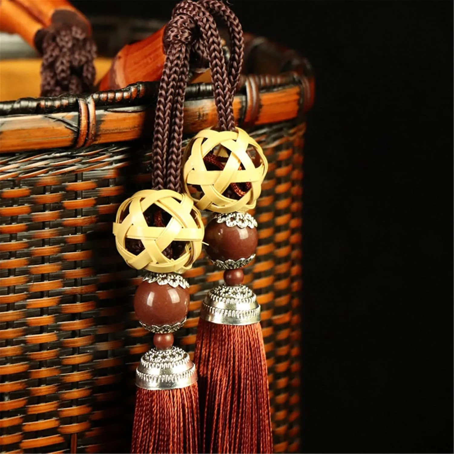 Bamboo Woven Bag Bamboo Tote Bag Women's Storage Bag Vintage Bamboo Basket Beach Vacation Bag